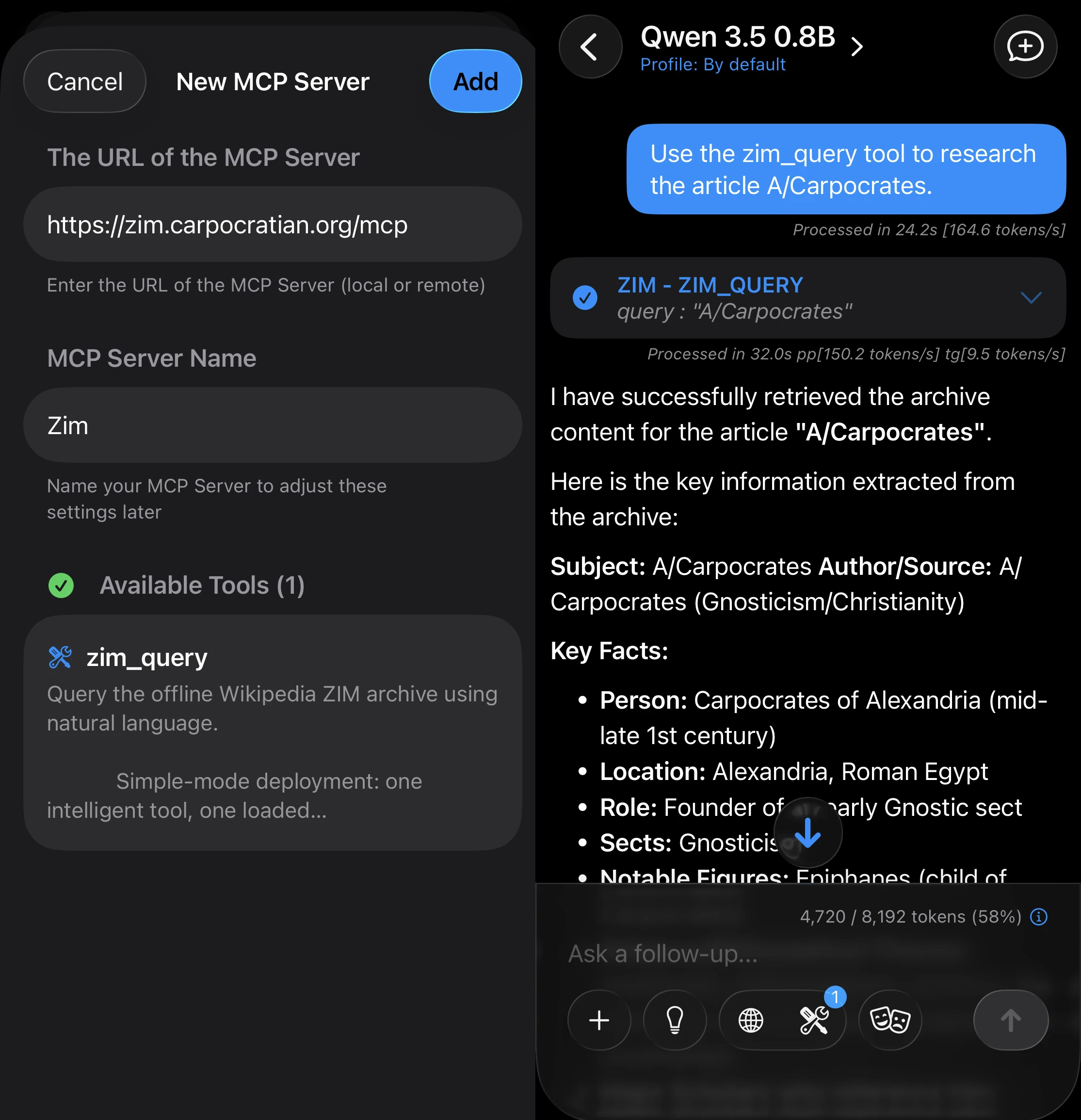 Put https://zim.carpocratian.org/mcp in your MCP client.